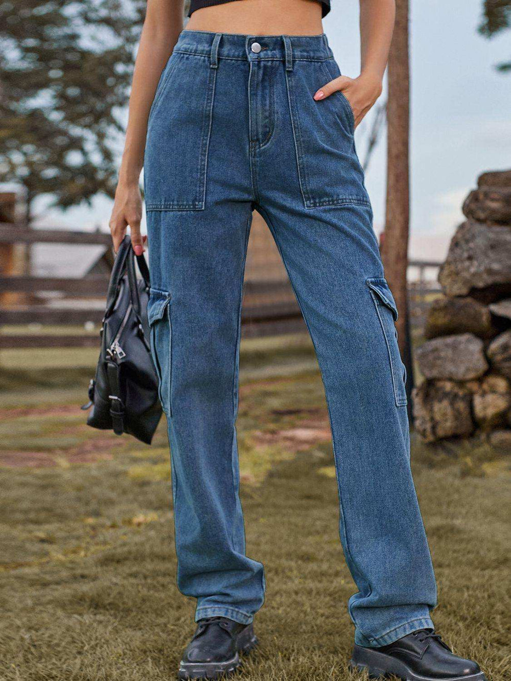 High Waist Cargo Jeans - Trendsi - Flyclothing LLC
