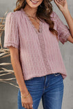 Swiss Dot Lace Trim Plunge Blouse - Trendsi - Flyclothing LLC