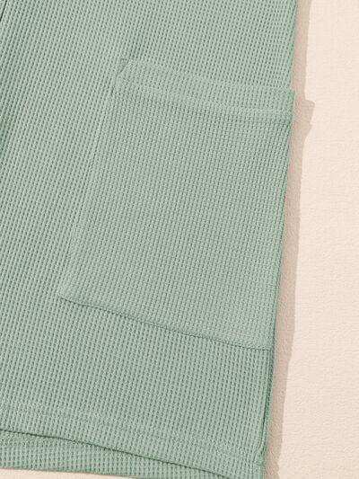 Waffle-Knit Half Button Sleeveless Romper with Pockets - Trendsi - Flyclothing LLC