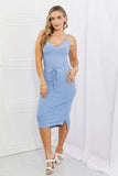 Capella Flatter Me Full Size Ribbed Front Tie Midi Dress in Pastel Blue - Trendsi - Flyclothing LLC