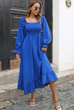 Smocked Ruffle Hem Flounce Sleeve Dress - Trendsi - Flyclothing LLC
