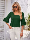 Ruffled Suqare Neck Half Sleeve Blouse - Trendsi - Flyclothing LLC