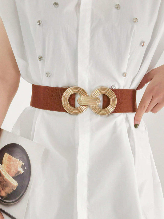 Geometric Buckle Elastic Wide Belt - Trendsi - Flyclothing LLC
