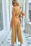 Tie Belt Buttoned Short Sleeve Collared Neck Jumpsuit - Trendsi - Flyclothing LLC