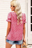 Printed Flounce Sleeve Plunge Blouse - Trendsi - Flyclothing LLC