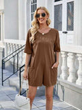 Backless Pocketed Round Neck Half Sleeve Romper - Trendsi - Flyclothing LLC
