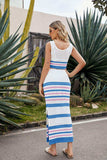Striped Openwork Cropped Tank and Split Skirt Set - Trendsi - Flyclothing LLC