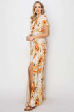 HYFVE Floral Tie Back Short Sleeve Slit Maxi Dress - Trendsi - Flyclothing LLC