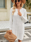 Notched Neck Cable-Knit Slit Sweater Dress - Trendsi - Flyclothing LLC