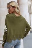 Flower Distressed Ribbed Trim Sweater - Trendsi - Flyclothing LLC