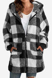 Double Take Full Size Plaid Long Sleeve Hooded Coat - Trendsi - Flyclothing LLC