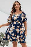 Plus Size Floral Print V-Neck Flutter Sleeve Mini Dress - Trendsi - Flyclothing LLC