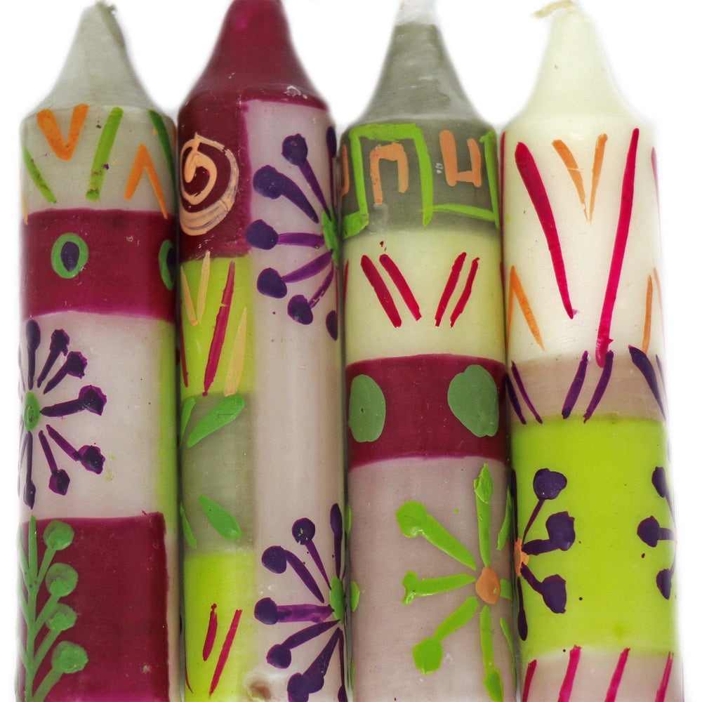 Hand-Painted 4" Dinner or Shabbat Candles, Set of 4 (Kileo Design) - Nobunto