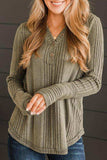 Ribbed Buttoned Long Sleeve Blouse - Trendsi - Flyclothing LLC