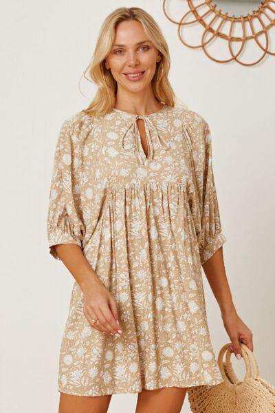 Floral Tie Neck Ruched Babydoll Dress - Trendsi - Flyclothing LLC
