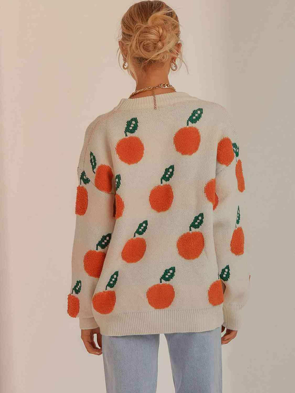 Printed Round Neck Drop Shoulder Sweater - Trendsi - Flyclothing LLC