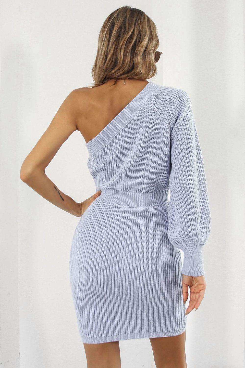 One Shoulder Raglan Sleeve Pencil Sweater Dress - Trendsi - Flyclothing LLC