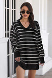 Striped V-Neck Sweater Dress - Trendsi - Flyclothing LLC