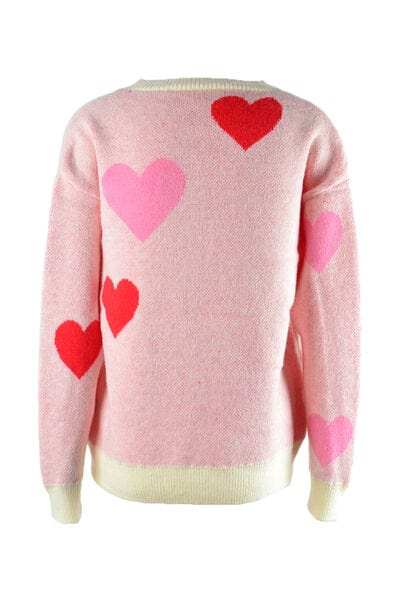 Heart Round Neck Droppped Shoulder Sweater - Trendsi - Flyclothing LLC
