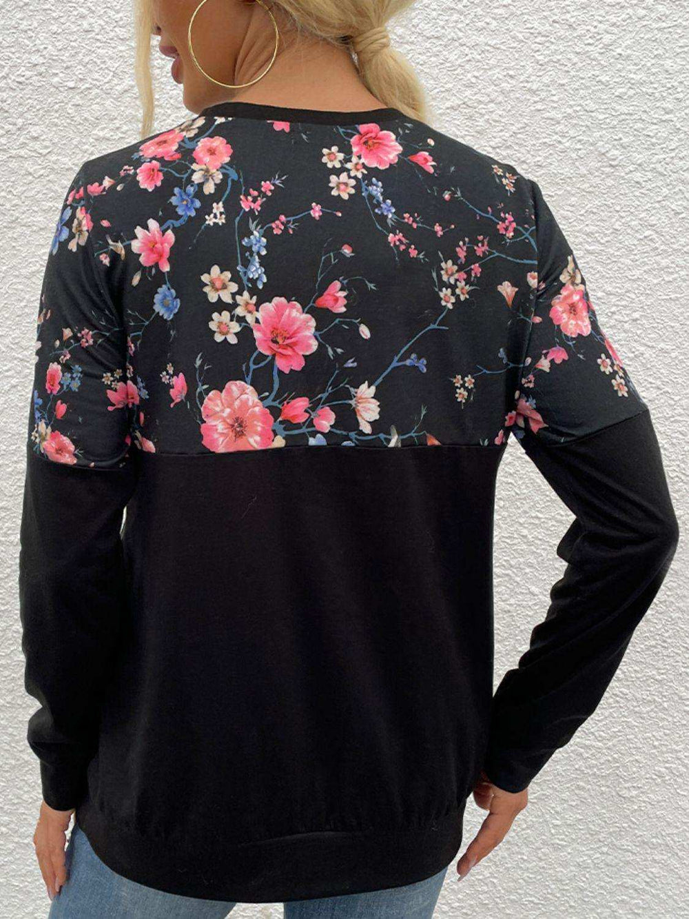 Floral Print Round Neck Dropped Shoulder Tee - Trendsi - Flyclothing LLC