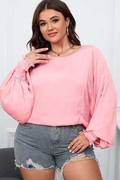 Plus Size Lantern Sleeve Dropped Shoulder Blouse - Trendsi - Flyclothing LLC