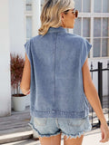 Pocketed Button Up Sleeveless Denim Jacket - Trendsi - Flyclothing LLC
