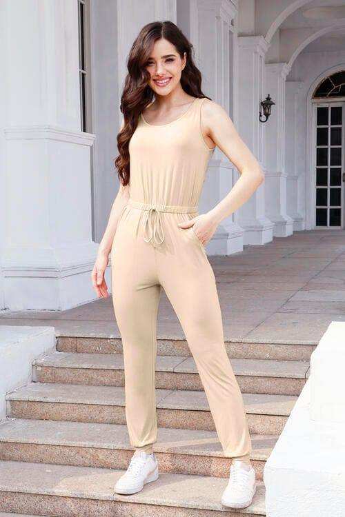 Drawstring Round Neck Sleeveless Jumpsuit - Trendsi - Flyclothing LLC
