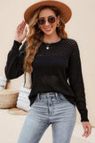 Round Neck Openwork Dropped Shoulder Knit Top - Trendsi - Flyclothing LLC