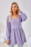 V-Neck Lantern Sleeve Blouse - Trendsi - Flyclothing LLC