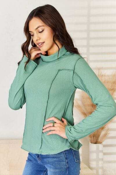 POL Exposed Seam Long Sleeve Knit Top - Trendsi - Flyclothing LLC
