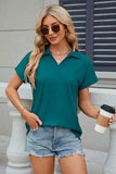 Johnny Collar Short Sleeve Blouse - Trendsi - Flyclothing LLC