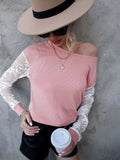 Lace Detail Round Neck Dropped Shoulder T-Shirt - Trendsi - Flyclothing LLC