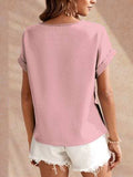 Round Neck Short Sleeve Blouse - Trendsi - Flyclothing LLC