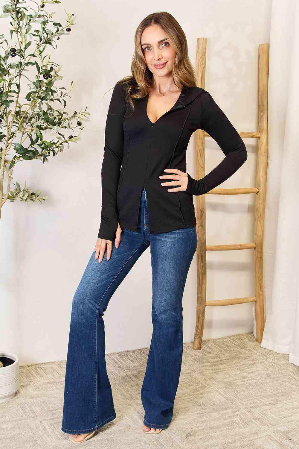 Culture Code Full Size Exposed Seam Long Sleeve Hoodie - Trendsi - Flyclothing LLC