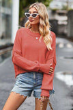 Round Neck Drop Shoulder Long Sleeve Sweater - Trendsi - Flyclothing LLC