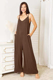 Double Take Full Size Soft Rayon Spaghetti Strap Tied Wide Leg Jumpsuit - Trendsi - Flyclothing LLC