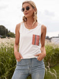 Pocketed Printed Round Neck Tank - Trendsi - Flyclothing LLC