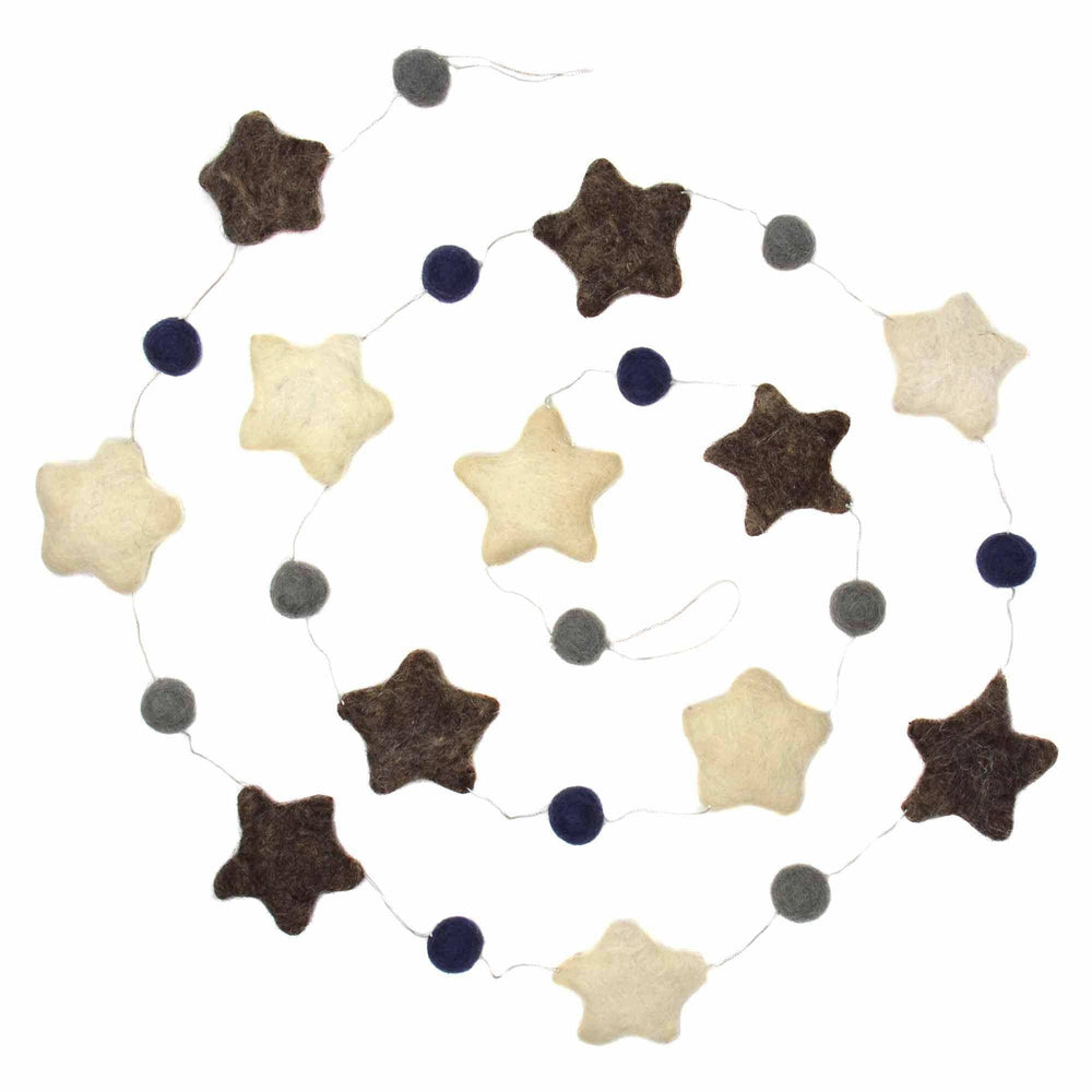 Hand Crafted Felt from Nepal: Stars Garland, Grey/Blue - Global Groove Direct - Flyclothing LLC