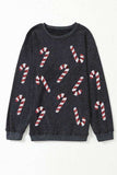 Sequin Candy Cane Round Neck Sweatshirt - Trendsi - Flyclothing LLC