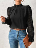 Mock Neck Flounce Sleeve Blouse - Trendsi - Flyclothing LLC