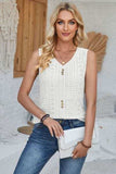 Eyelet Decorative Button V-Neck Tank - Trendsi - Flyclothing LLC