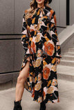 Printed Tie Neck Flounce Sleeve Dress - Trendsi - Flyclothing LLC