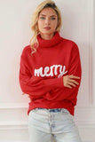 Merry Letter Embroidered High Neck Sweater - Trendsi - Flyclothing LLC