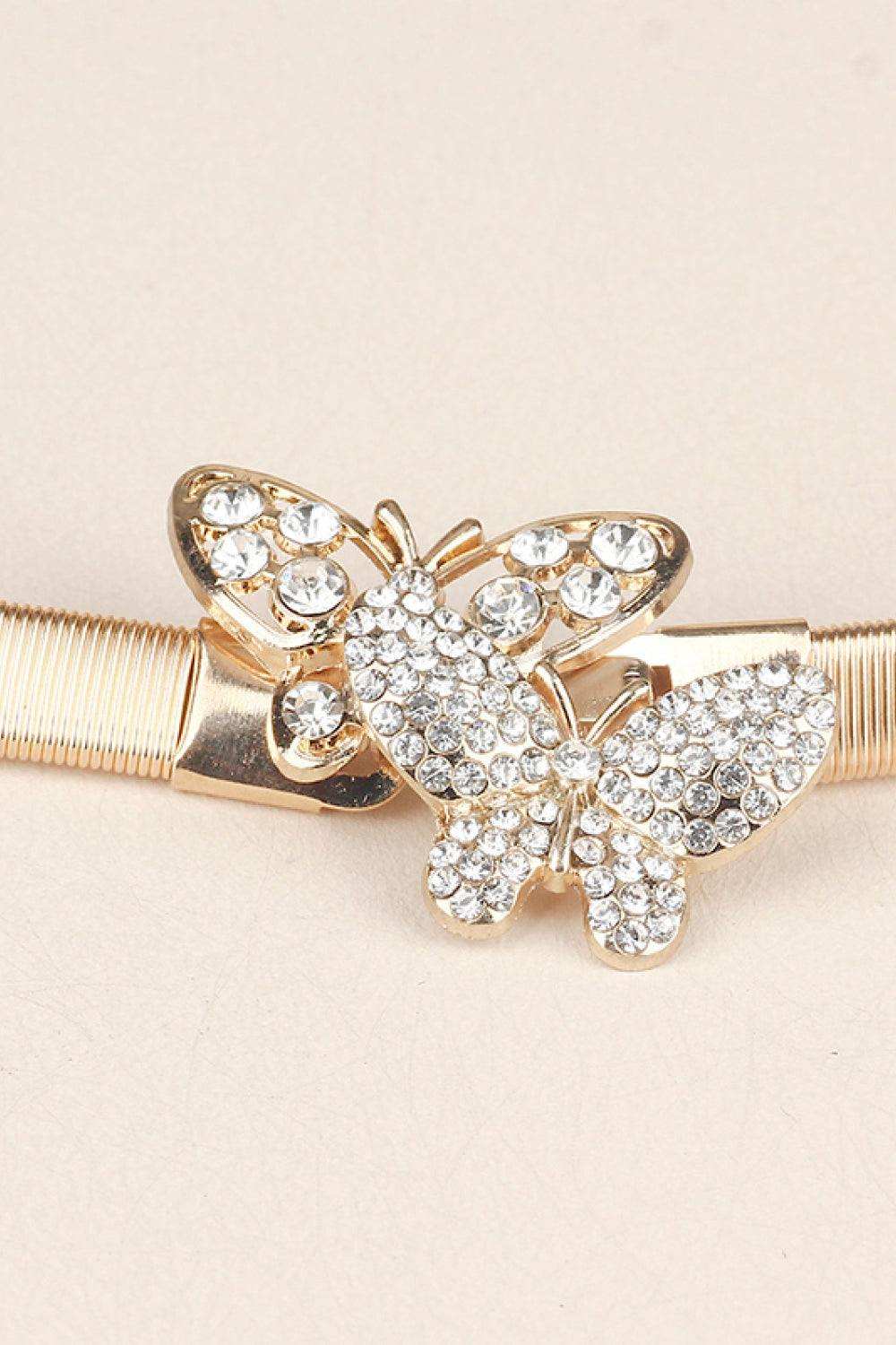 Rhinestone Butterfly Elastic Metal Belt - Trendsi - Flyclothing LLC
