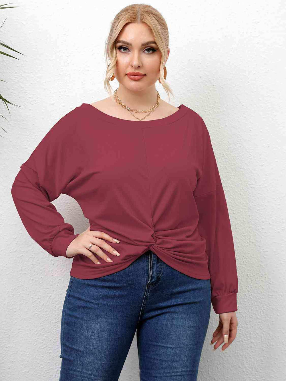 Plus Size Twisted Drop Shoulder T-Shirt - Trendsi - Flyclothing LLC