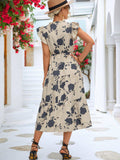 Floral Frill Trim V-Neck Tiered Midi Dress - Trendsi - Flyclothing LLC