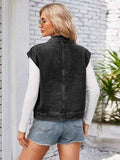 Cap Sleeve Denim Jacket with Pockets - Trendsi - Flyclothing LLC