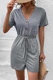 V-Neck Short Sleeve Tied Romper - Trendsi - Flyclothing LLC