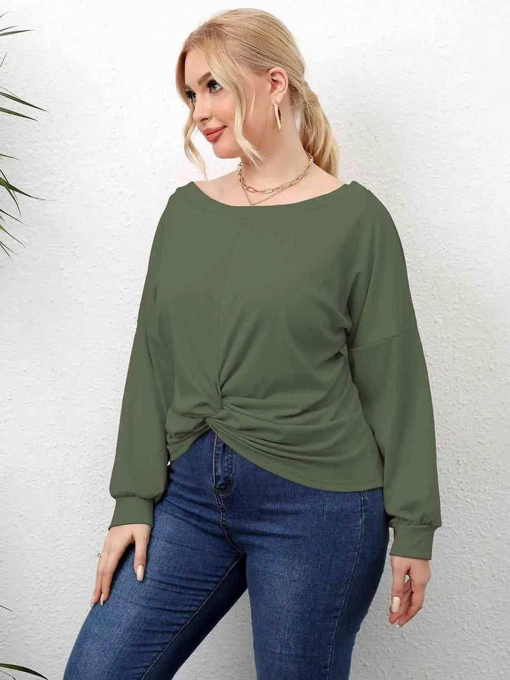 Plus Size Twisted Drop Shoulder T-Shirt - Trendsi - Flyclothing LLC