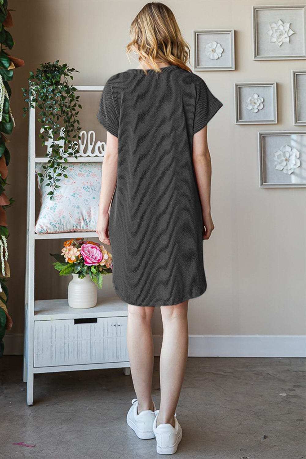 Heimish Full Size Ribbed Round Neck Short Sleeve Tee Dress - Trendsi - Flyclothing LLC